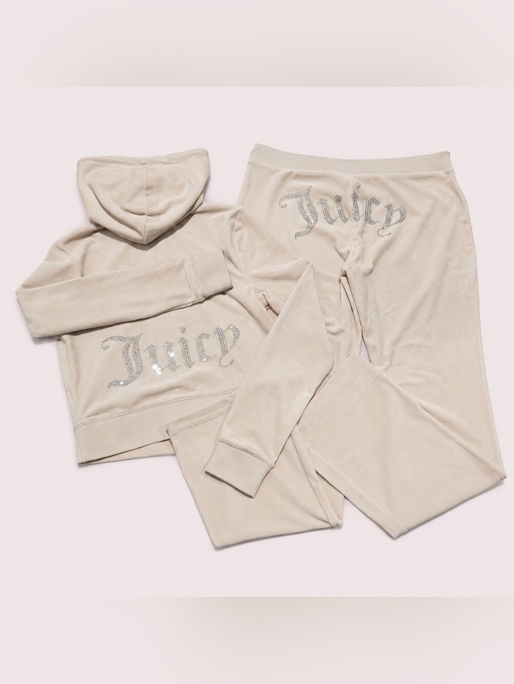 Juicy Couture Crystal Luxe Velour OG Bling Zip Up Hoodie & Pants Set - M/L